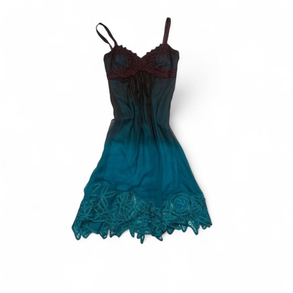 Sue Wong Dresses & Skirts - Sue Wong 100% Silk Brown and Blue Ombré Lace Fairy Midi Dress